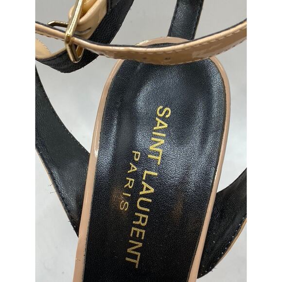 SAINT LAURENT Paris Women's Patent Nude Platform Stiletto Ankle-Strap Heels SZ37 - Picture 11 of 13